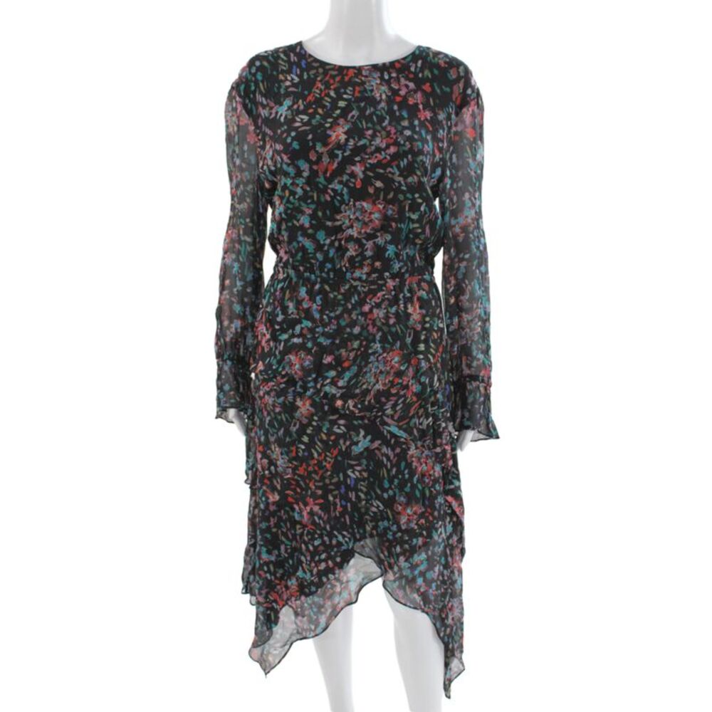IRO Womens Plus Blouson Maxi Dress Black Floral Viscose Long Sleeve Size 36